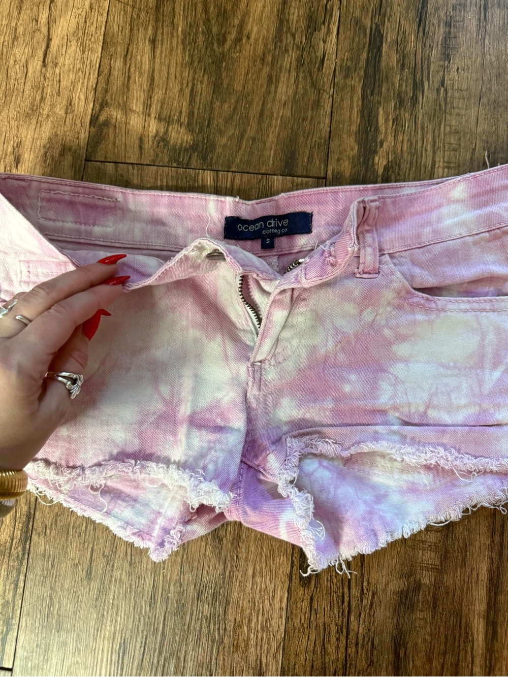 Ocean Drive Pink Tie-Dye Denim Cutoff Shorts - Picture 2 of 2